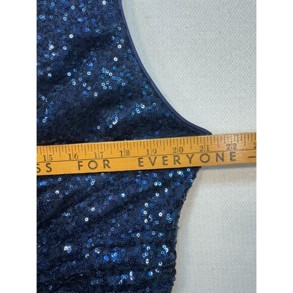 Women's Sequin V Neck Long Bridesmaid Dress Sz 1B Navy Sleeveless - Picture 7 of 13